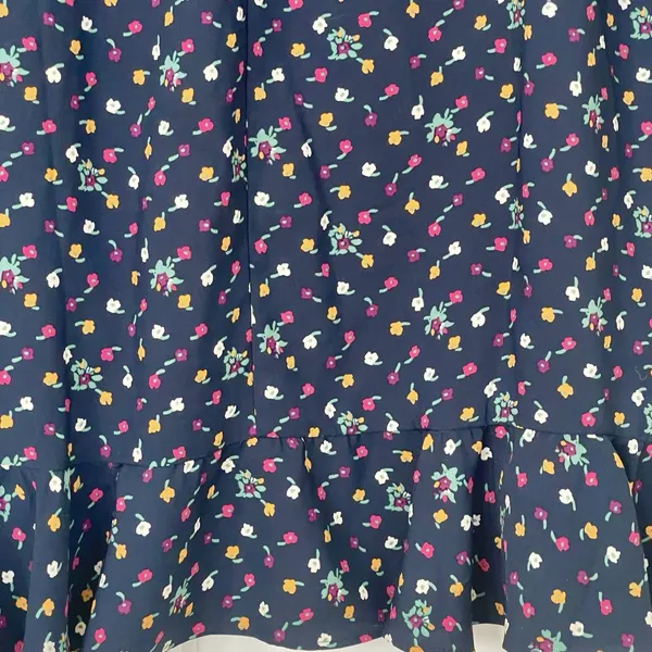 Loft Midi Skirt Large Floral Ruffle Navy Blue Fall Winter Whimsigoth Resort Boho - Image 7