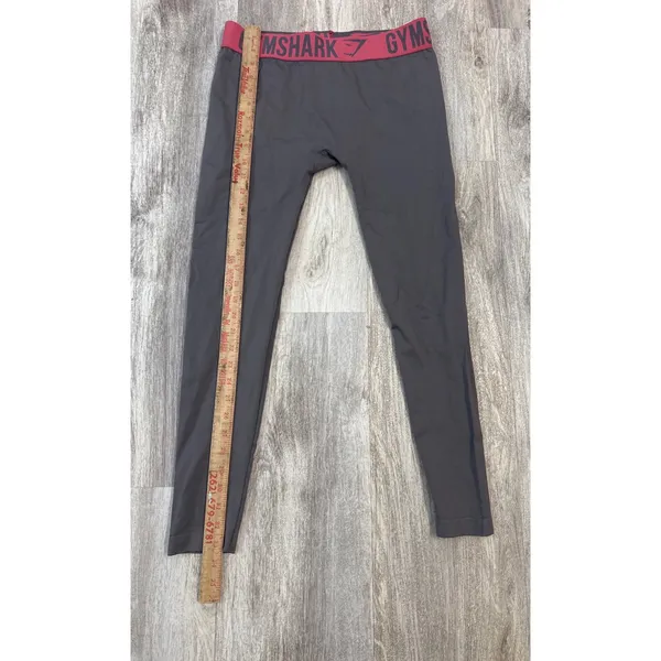 Gymshark Womens‎ Seamless High Rise Leggings Gray Burgundy Logo Waistband Medium - Image 3