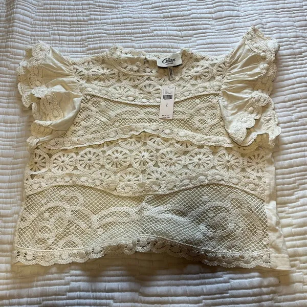 Anthropologie Ollari Dori Ruffle-Sleeve Crochet Top - Image 6