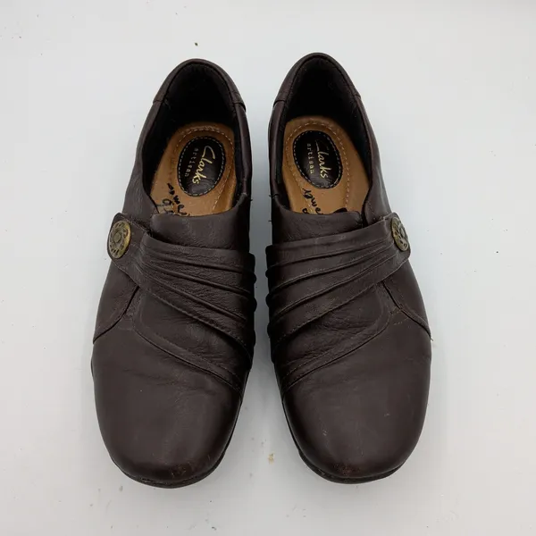 Clarks Artisan Womens 7.5M Brown Leather‎ Ruched Slip On Loafers 26102320 - Image 4