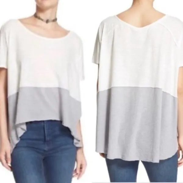 Free People We the Free Gray & Ivory Midnight Colorblock High‎ Low T-Shirt XS - Image 2
