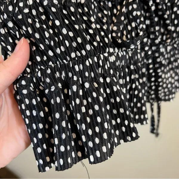 Zara Pleated Surplice V Neck Faux Wrap Blouse Top Polka Dots Long Sleeves Medium - Image 9