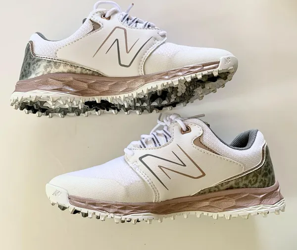 New Balance White Pink Rose Gold Silver Cheetah Golf Shoes US 6 - Image 8