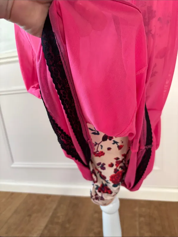 Urban Outfitters Hot Pink Slip Dress with Black Lace Trim Sz Large 90s Y2K Mesh - Image 5