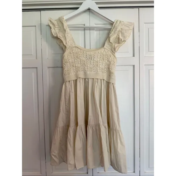 Anthropologie En Saison cream crochet Colette swing dress size sml - Image 6