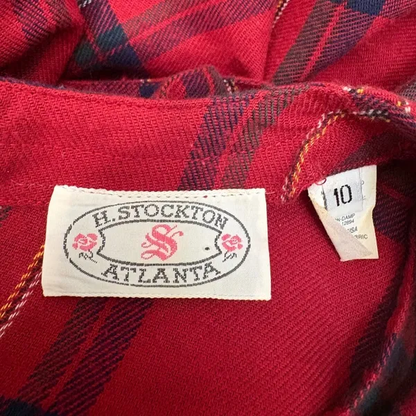 VTG H. Stockton 90s Midi Jumper Dress 10 Red Plaid‎ Farm Prairie Modest Grunge - Image 6