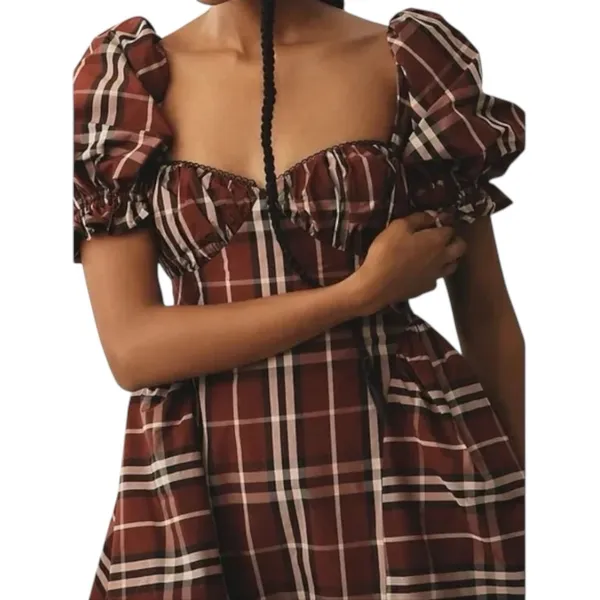 Anthropologie Maeve Tartan Plaid Puff Sleeve Basque Drop Waist Mini Dress Small‎ - Image 2