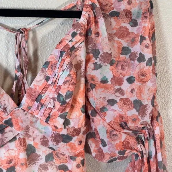 Lena Pink Orange Floral Boho Mini Dress Womens M Balloon Sleeve Spring Baddie - Image 8
