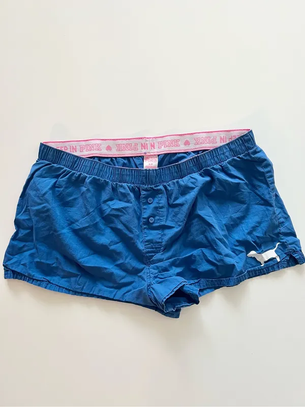 VTG RARE Victoria’s Secret Pink Blue Love Pink Dog Logo Blue Sleep Boxer Shorts - Image 3