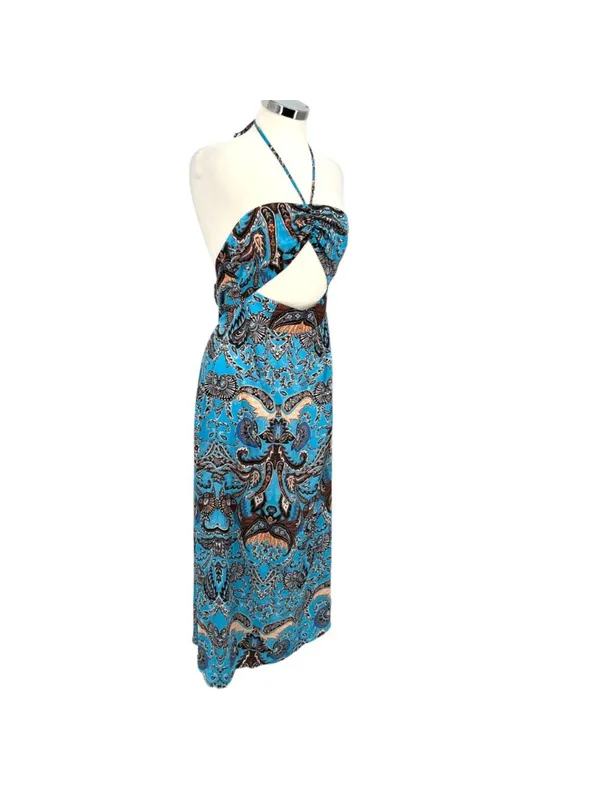 Topshop Boho Halter Cutout Maxi Dress Blue Black Size 2 NWOT Resortwear - Image 4