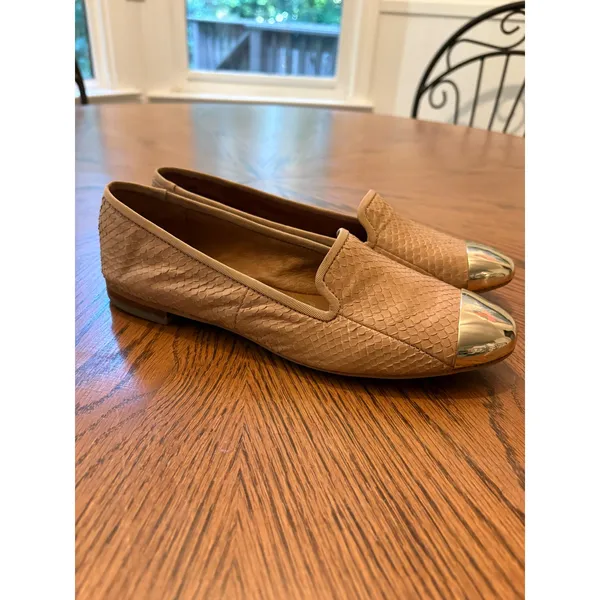 Sam Edelman Aster Loafers Womens 7.5M Tan Snakeskin Gold Cap Toe Flats - Image 2