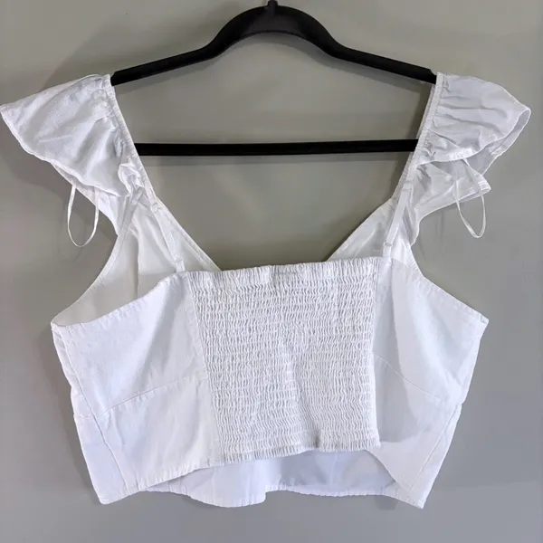 A New Day White Ruffle Cottagecore Romantic Crop Top XL Cotton‎ Rayon V-Neck - Image 3
