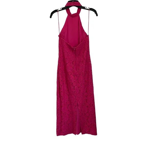 Zara Fuchsia Lace Halter Backless Long Midi Back Slit Lined Sheath Dress Sz‎ XS - Image 3