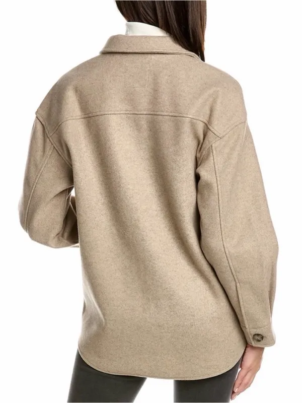 Avec Les Filles Oat Melange Boyfriend Shacket Jacket Beige M - Image 3