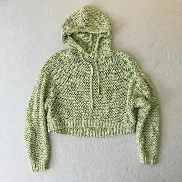 Pilcro Sailcloth Chunky Knit Cropped Pullover Hoodie Womens Size XS Lime Green - Image 10