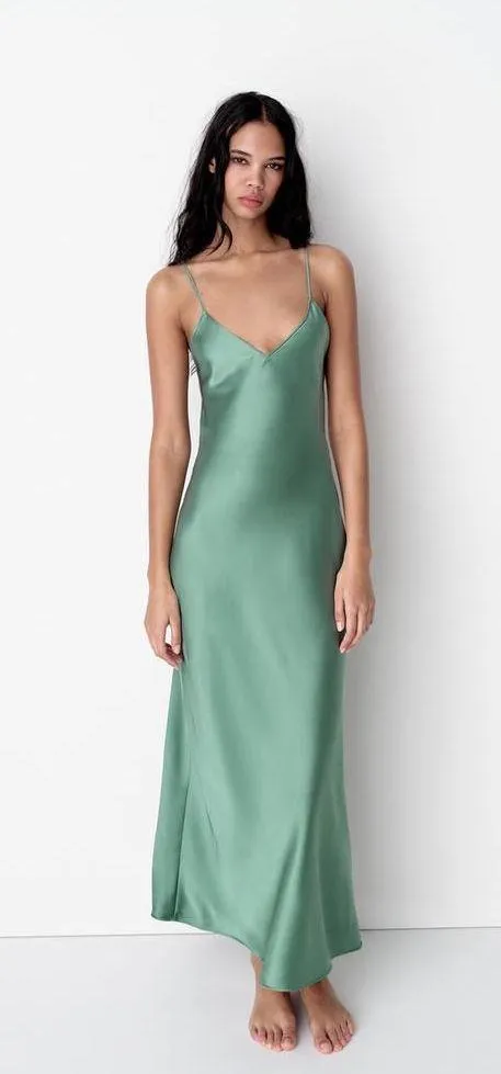 Zara Dress wedding emerald green Slip Midi Satin Effect Maxi Coctail Party - Image 13