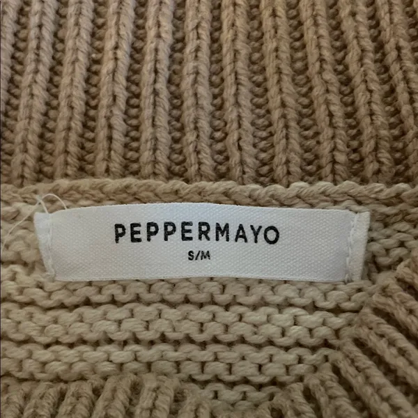 PEPPERMAYO Tulum Nights Neutral Patchwork Knit Checkered Jumper Sweater Size S - Image 10