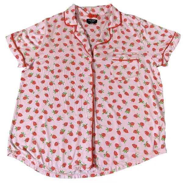 Kate Spade NY Strawberry Print Pajama Set 2 Piece Short Sleeve Pants Size L Pink - Image 2