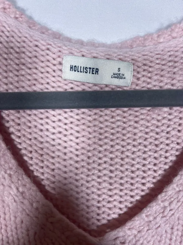 Hollister Womens Pink Bow V Neck Sweater Small - Image 3