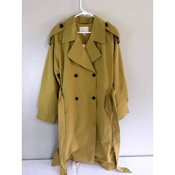 A New Day‎ Womens Large Mustard Yellow Double Breasted Trench Coat with Belt - Image 2