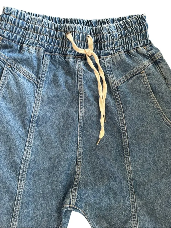 We The Free Arcadia Denim Harem Pants Jeans Blue Sz M Drawstring Relaxed Baggy - Image 5