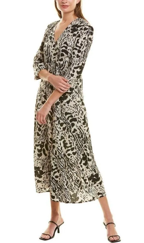 BA&SH Olga Abstract-print midi Dress In Ecru - Image 2