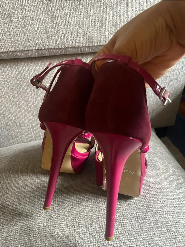 Aldo Burgundy Red Strappy Block Heel Sandals - Image 5
