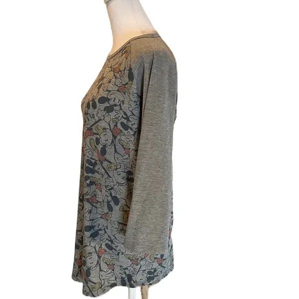 LuLaRoe Heather Gray with Mickey Mouse Disney Print 3/4 Sleeve Tee Medium - Image 4