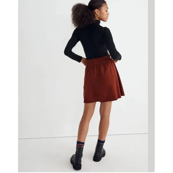 Madewell Brown Corduroy Paperbag Button-Front Mini Skirt Dusty Redwood Sz S - Image 3