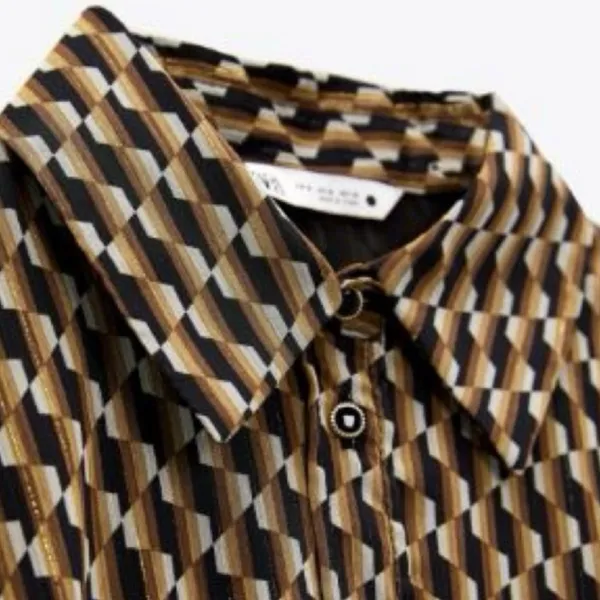 Zara | Dresses | Zara Retro Geo Print brown & Black button down tie dress XS - Image 6
