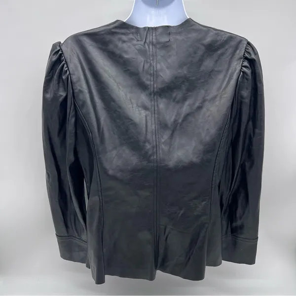 DO+BE Black Vegan Leather Zippered Front Jacket with Puff Sleeves-Size M - Image 6