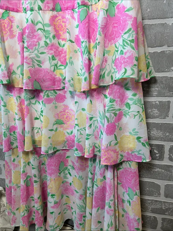WAYF Floral Tiered Midi Dress XL Garden Party Wedding Guest Ruffle Dress - Image 3