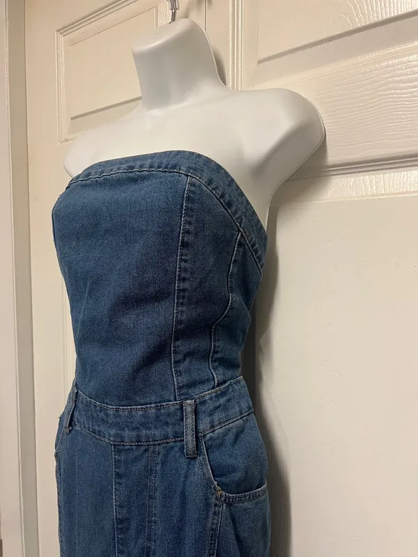 - [ ] Unbranded Wash Bandeau Style Straight Leg Denim Jumpsuit - Image 4