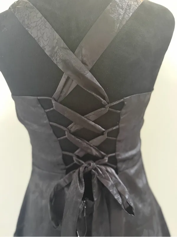 Lulus Exquisite Outlook Black Floral Jacquard Satin Lace-Up Mini Dress - Image 6