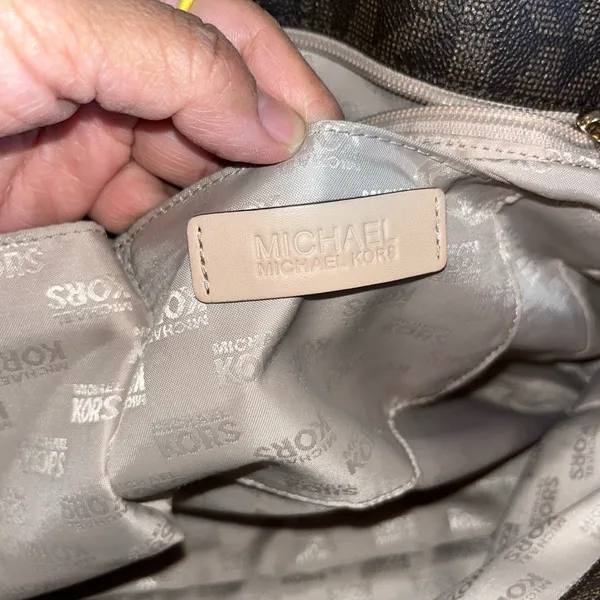 Michael Kors Dark Brown and Tan Logo Tote - Image 11
