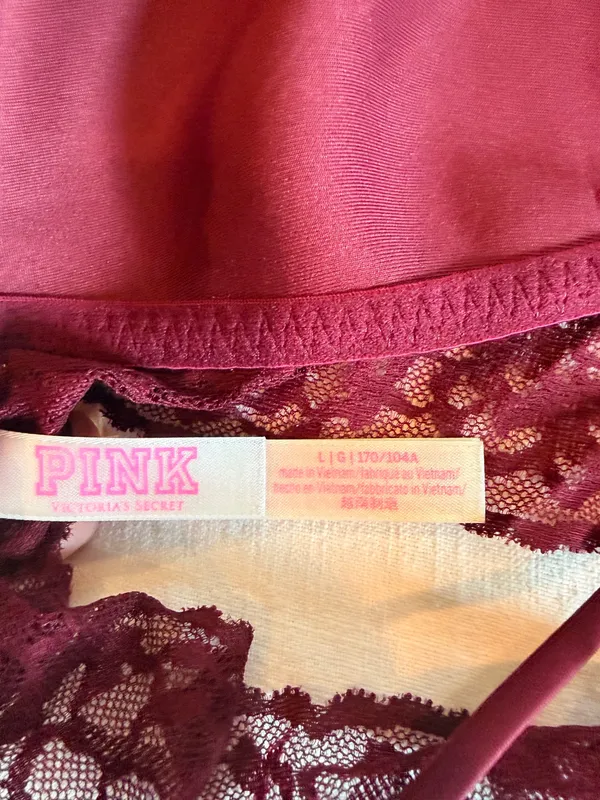 PINK Victoria’s Secret Burgundy Lace Longline Racerback Bralette Size L - Image 3