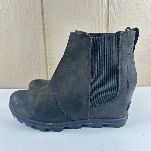 Sorel Joan of Arctic Wedge Black Leather Waterproof Ankle Chelsea Boot Womens 10 - Image 3