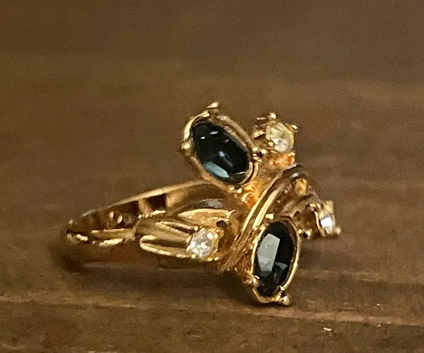Blue Gemstone Ring With Rhinestone Accents Gold - Image 7