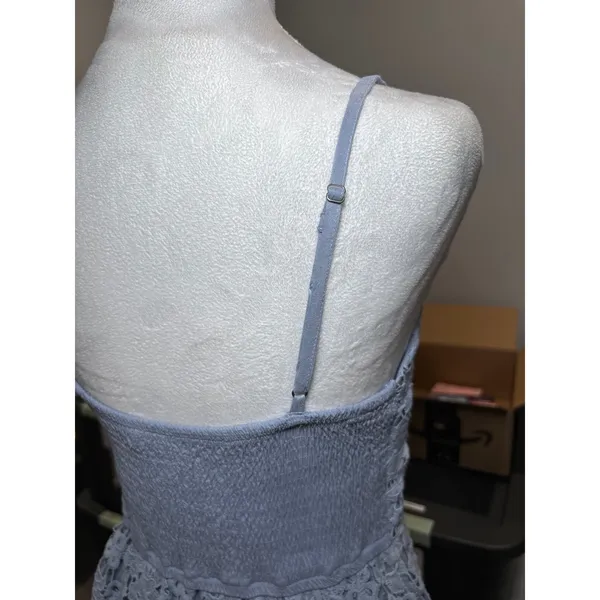 Abercrombie & Fitch‎ Cornflower Blue Spaghetti Strap Dress Large Crochet - Image 6