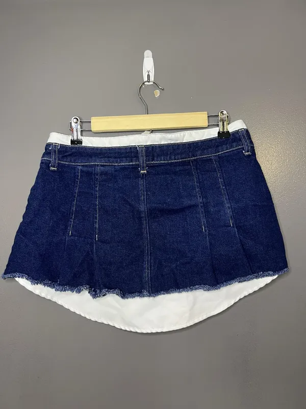 BDG Denim Skirt Womens Medium Blue Mini Raw Hem White Lined Layered Casual - Image 2