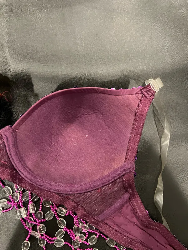 Purple sequin bralette with flower details and beaded straps. Size: S - Image 4