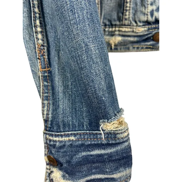 Abercrombie & Fitch Denim Highly Distressed Grunge Y2K Look Jacket Sz S - Image 7