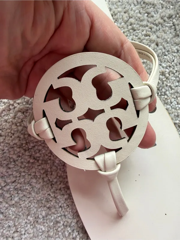 Tory Burch Knotted Miller Sandals Size 10.5M Leather Flat Heel White Logo - Image 7