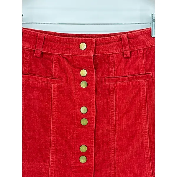 Very‎ J Corduroy Button Front Mini Skirt Small Rust Orange Boho Retro A Line - Image 3