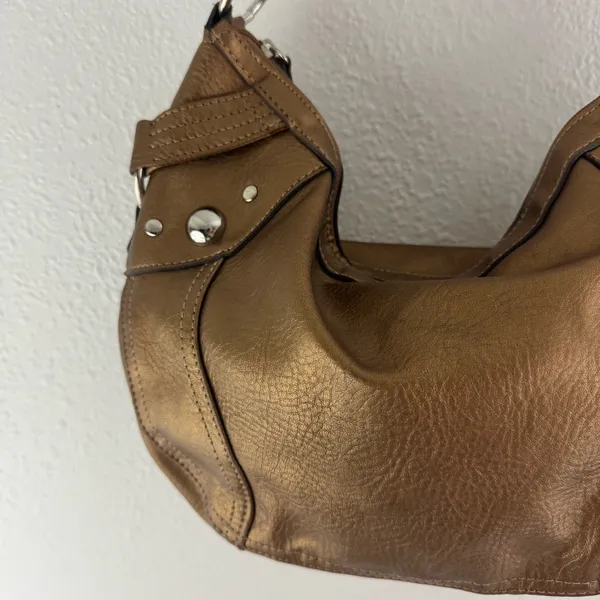 Vintage Y2K Metallic Copper Brown Studded Slouchy Hobo Shoulder Bag - Image 2