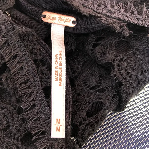 Free People Black crochet Mini dress Medium - Image 9
