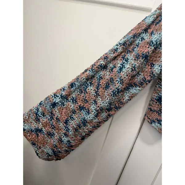 Handmade Chunky Knit Boat Neck Sweater Blue Pink Marled Bell Sleeve Pullover - Image 3