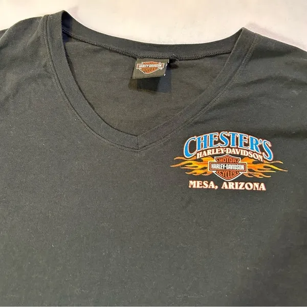 Harley-Davidson Women's V-neck Chester's Mesa, Arizona T-shirt Black Medium - Image 5