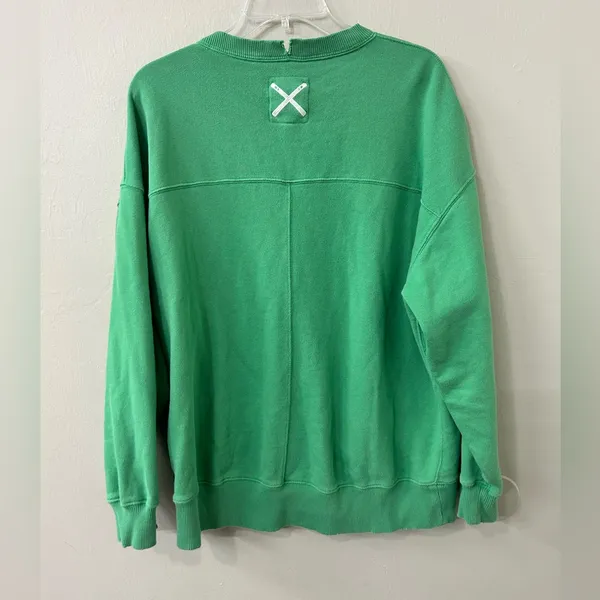 Aerie Distressed Patchwork Ski Resort New York Crewneck Sweatshirt Green Sz S - Image 7