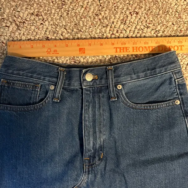 Madewell Rigid Denim A-Line Mini Skirt Medium Wash Raw Hem Size 28 High Rise‎ - Image 7